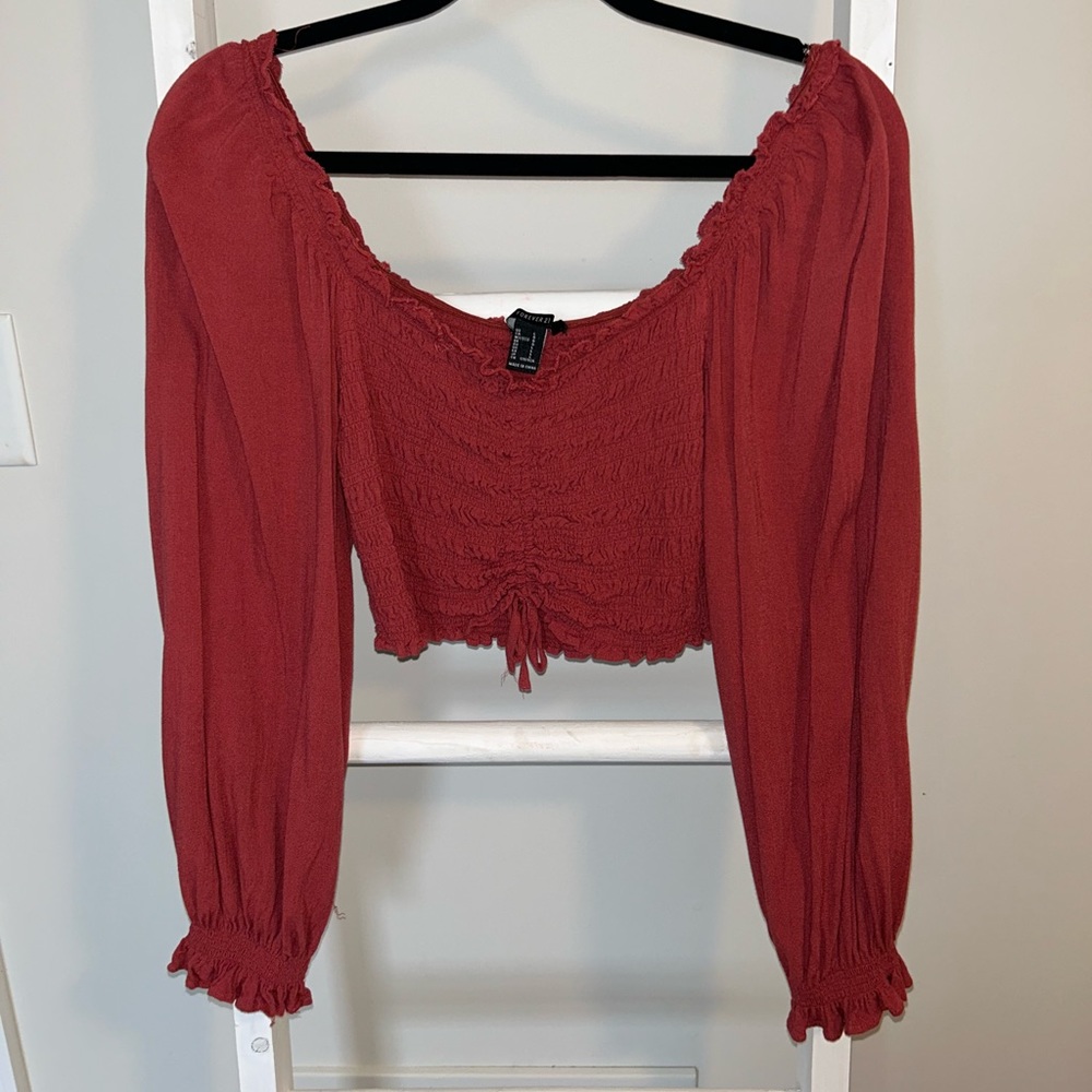 Forever 21 Long Sleeve Ruched Crop Top
